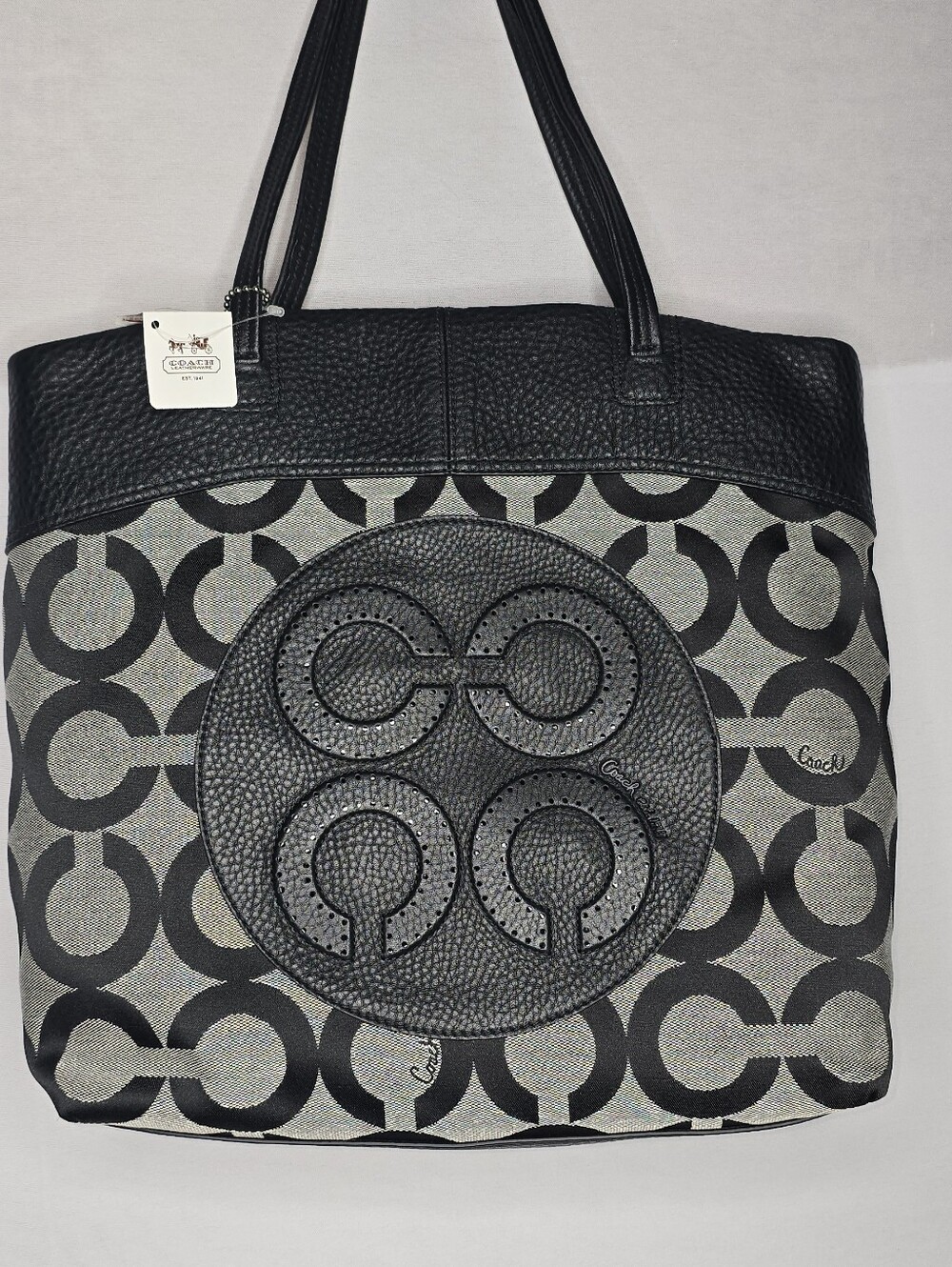 NWT Coach Op Art Signature Tote Shoulder Handbag Purse Black - Picture 2 of 11